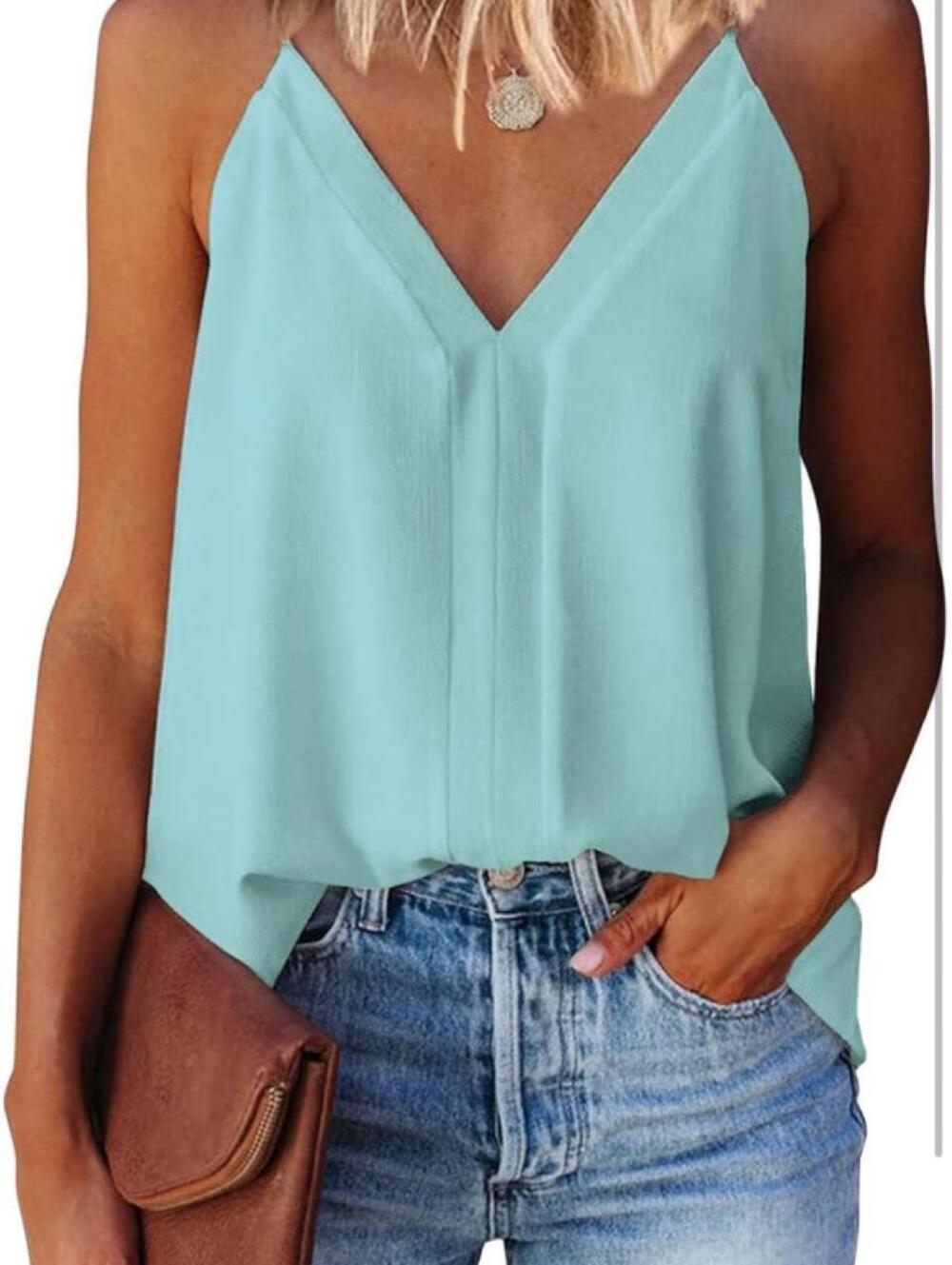 Ladies Light blue camisole tank top with adjustable straps Size L #summer